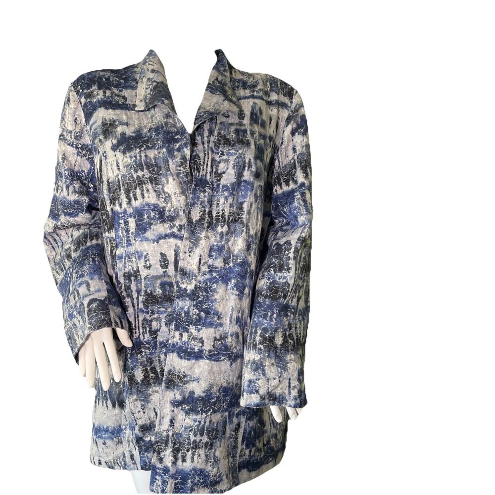Chico's Women's Open Front Jacket Blazer Lined Tie Dye Blue Gray Size 3 Large